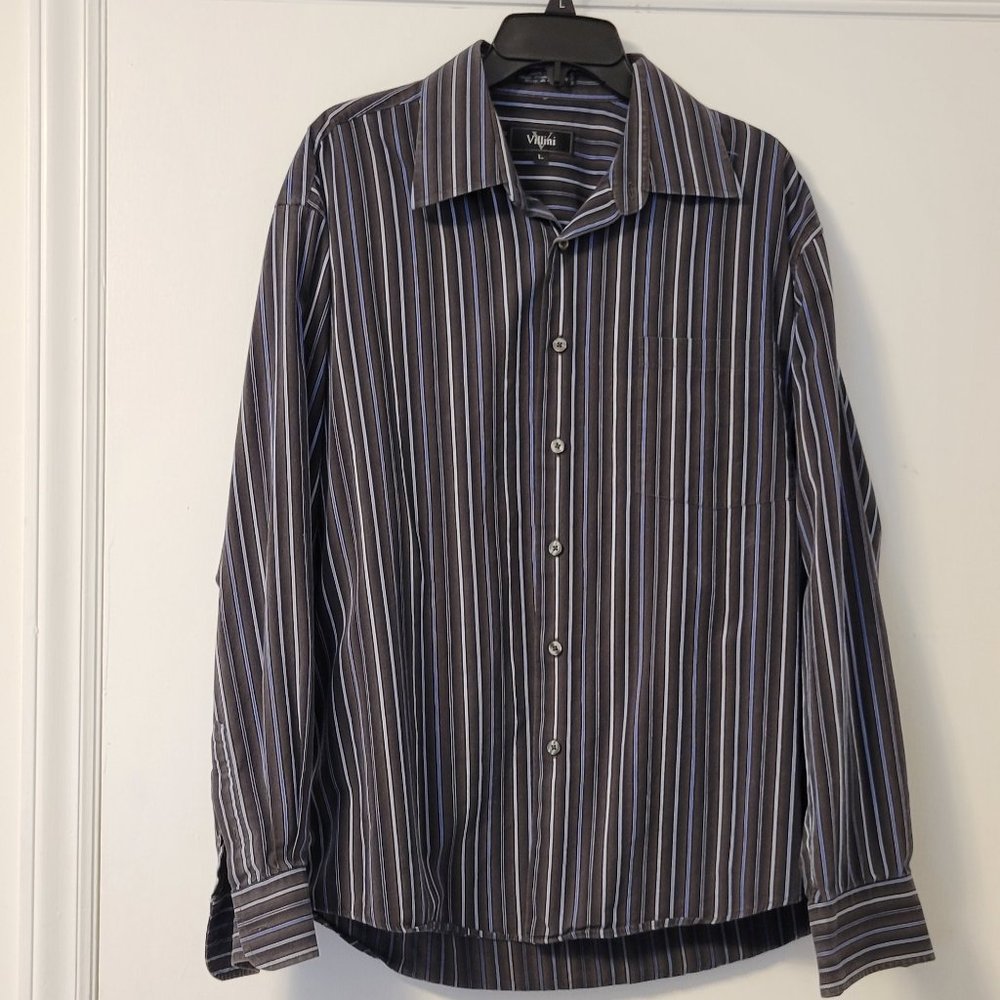 Villini (Roberto) men's black & blue striped long sleeve button up size: L